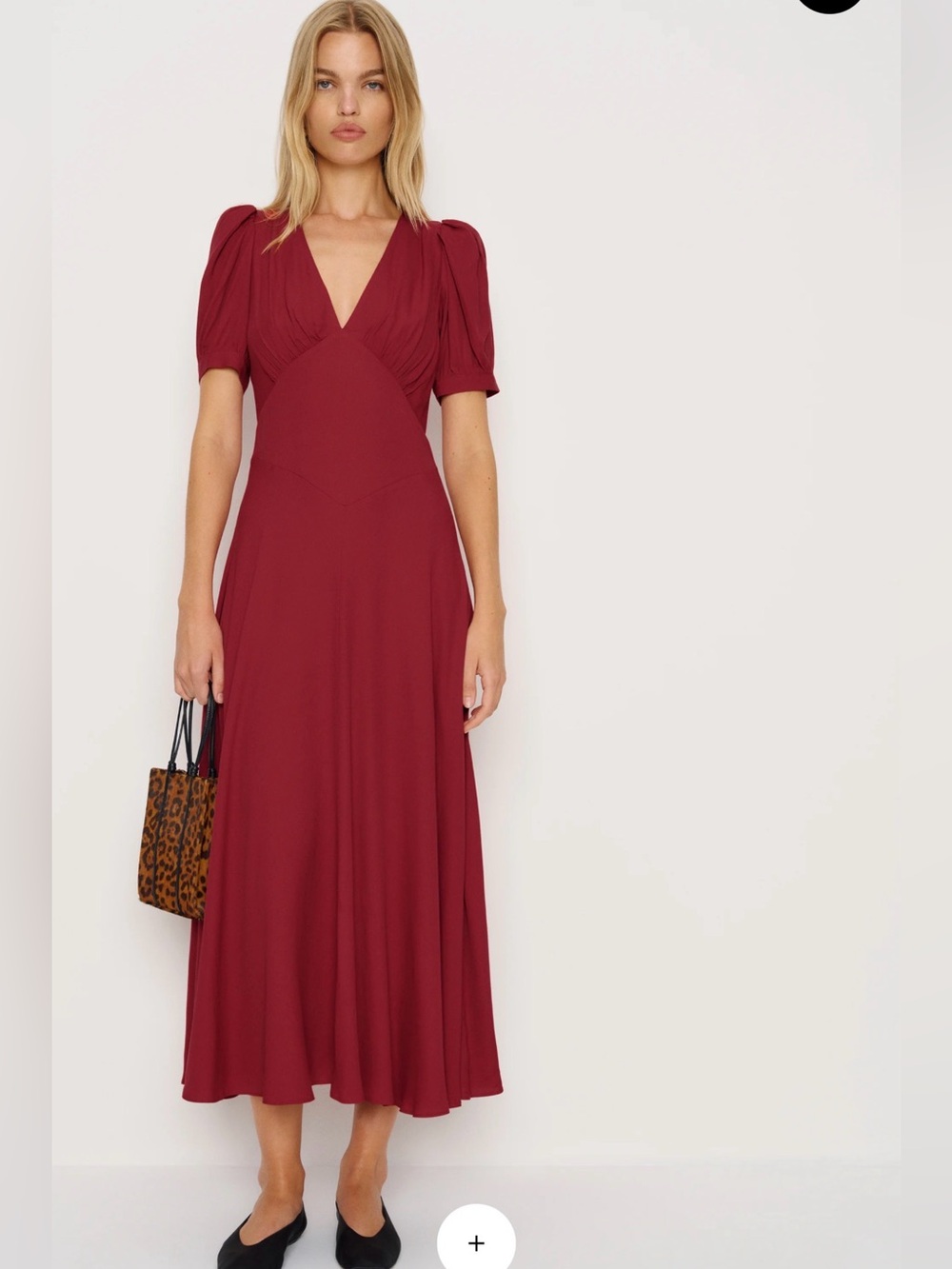 Reformation Naira Rubies V-Neck Maxi Dress with Puff Sleeves